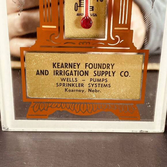 Advertising Thermometer Sign Grandfather Clock Mirror Kearney NE Foundry VTG 8in - Picture 3 of 9
